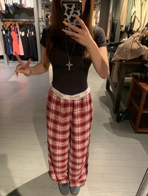 F032090情人节限定格纹字母翻边织带休闲格子长裤 商品图11