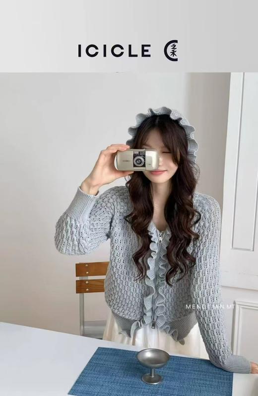 F032017春秋新款时尚百搭荷叶边镂空针织长袖开衫 商品图6