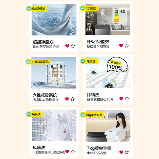 统帅轮洗衣机7公斤一级能效家用省水省电宿舍租房洗脱一体漂甩合一脱水XQBL70-M20P0 商品图1