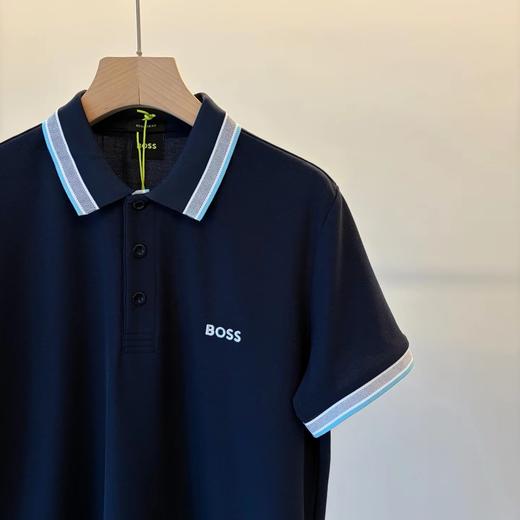 F032080日常通勤刺绣翻领撞色条纹设计提花拼接polo衫 商品图11