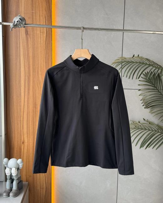 F032001春秋新款男款立体弹力运动内搭户外休闲半拉链薄绒打底衫长袖 商品图2