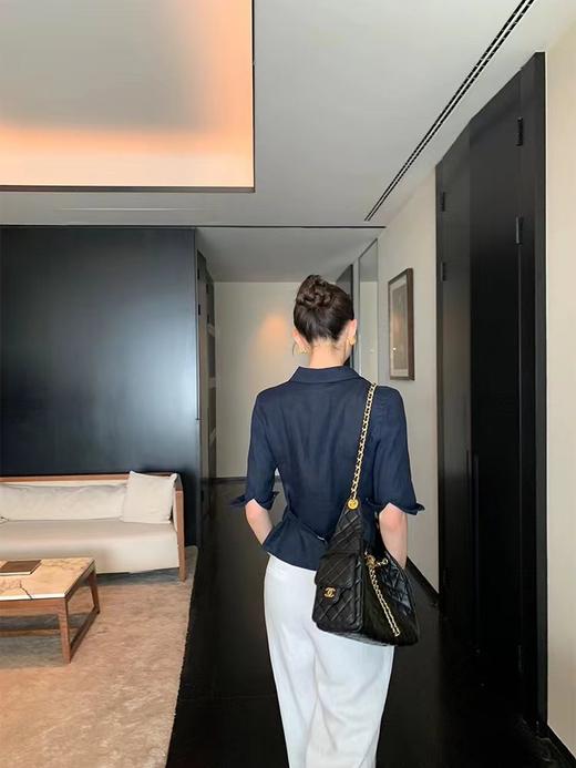 F0320121新款时髦老钱风亚麻中袖收腰显瘦气质通勤衬衫 商品图14