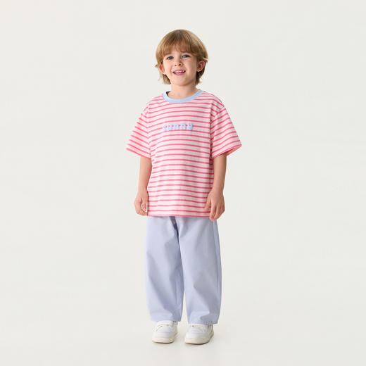 马克珍妮条纹男女童纯棉字母T恤2026年夏装新款560820 商品图1