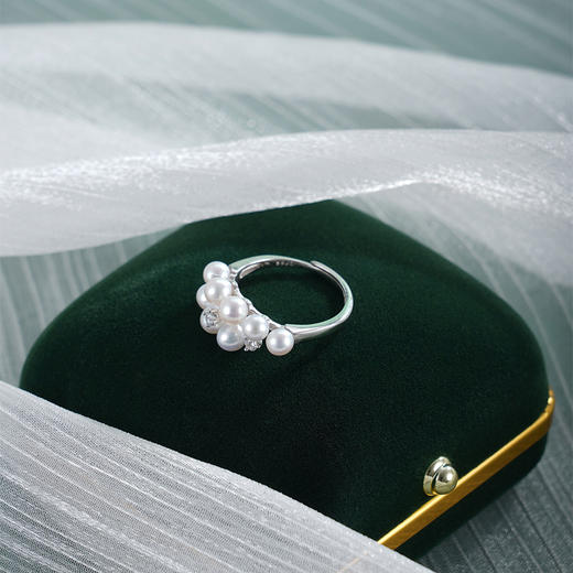 子佩集【珠光叠韵】银S925珍珠AOYA奥雅戒指【MLJZ007】3.8mm珠交错双排2512 商品图4