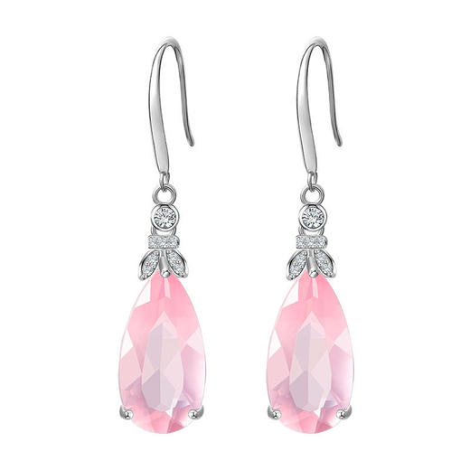 【粉水晶耳钉/项链】S925银时尚芙蓉石简约吊坠饰品送女生节日礼物JE25032/JP25017-水晶CC 商品图7