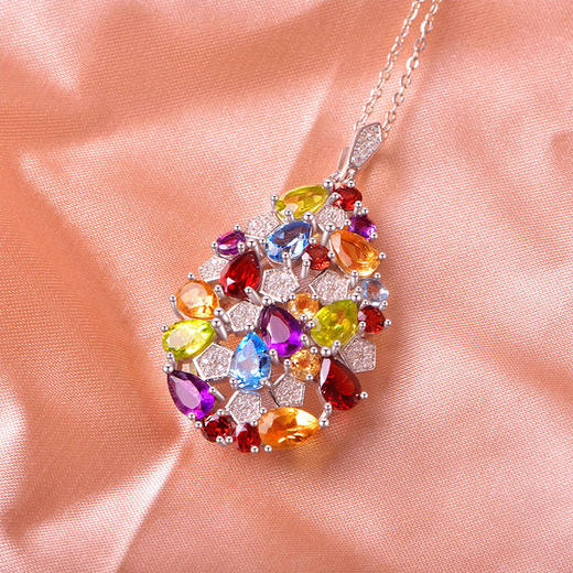 【天然水晶项链】S925银轻奢彩色宝石吊坠饰品送女生节日礼物JP25027-水晶CC 商品图0
