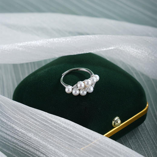 子佩集【珠光叠韵】银S925珍珠AOYA奥雅戒指【MLJZ007】3.8mm珠交错双排2512 商品图1