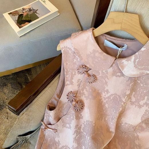 【15天内发出】新中式印花斜襟盘扣粉色国风马甲 春夏洋气复古无袖上衣 商品图1