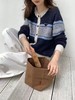 F0320144复古拼色设计圆领单排扣宽松百搭毛衣针织衫 商品缩略图4