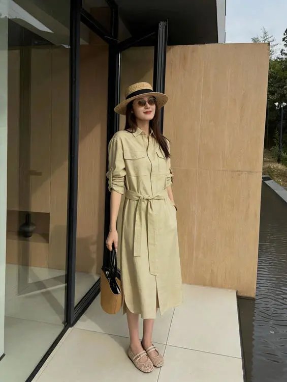 （小眠专属）巴黎腔调 · 风衣式廓形棉麻连衣裙【下单3~7天发货】