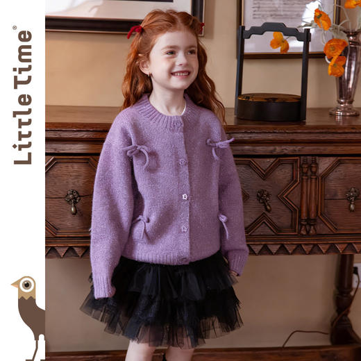 littletime女童开衫2026秋冬新款蝴蝶结针织红色新年红毛衣外套 商品图0