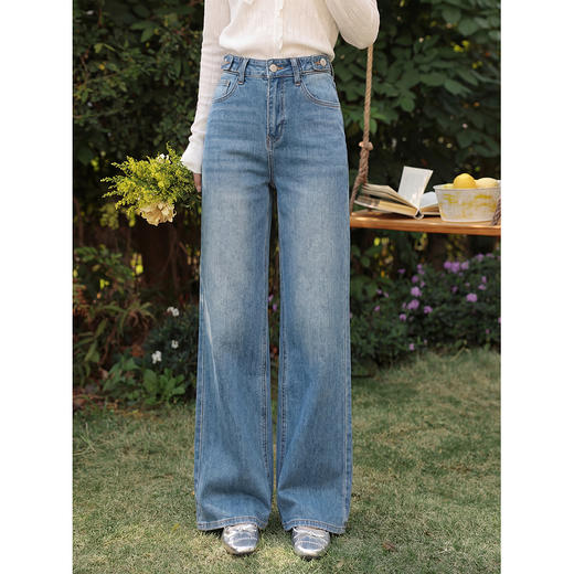 鹿向南「海蓝浸纱」蓝色直筒宽松牛仔裤女春新款时尚百搭宽松长裤 商品图2