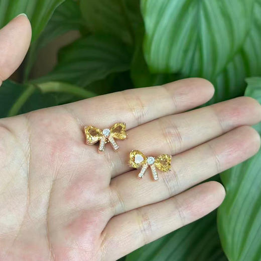 【黄水晶耳钉】S925银轻奢爱心蝴蝶结饰品送女生节日礼物一物一证JE25018-水晶CC 商品图2