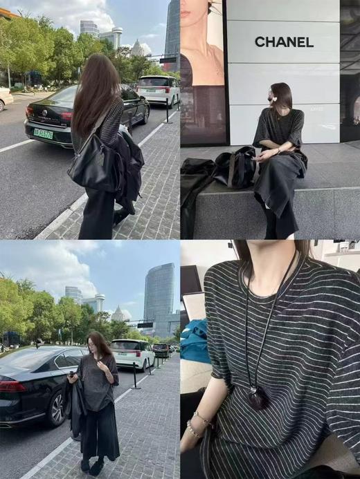 老米优品🎈3-5天！230g人棉面料！《纸片人 oversize 复古条纹宽松五分袖tee》人棉面料超舒服！软糯松弛巨显瘦~T260320A 商品图4