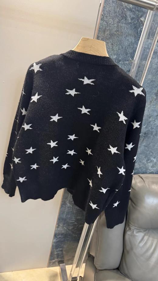 F032016春季新款休闲百搭黑底白星圆领少女感针织长袖开衫 商品图5