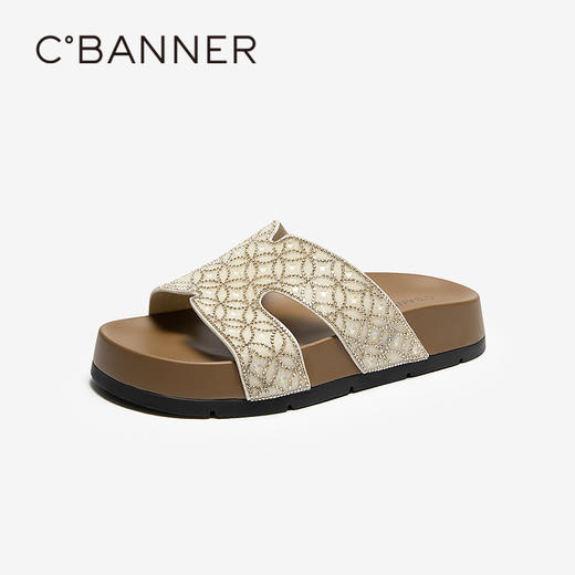 【上新】千百度钻面厚底露趾凉拖鞋女2026夏季新款外穿海边一字拖A26365270 商品图1