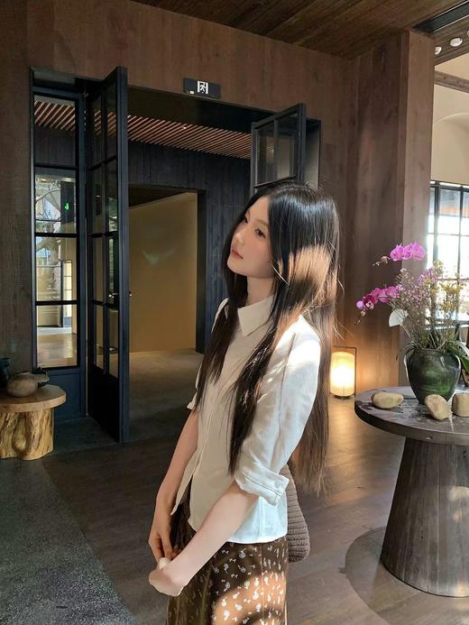 F0320121新款时髦老钱风亚麻中袖收腰显瘦气质通勤衬衫 商品图10