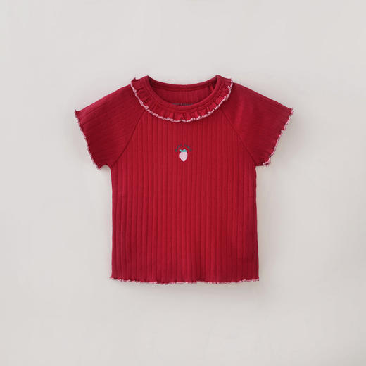 马克珍妮草莓甜心女童花边罗纹T2026年夏装新款560681 商品图2