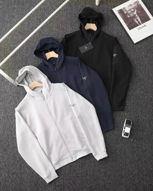 F032060华夫格连帽开衫外套情侣款刺绣logo透气保暖舒适简约夹克 商品图0