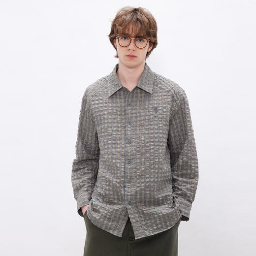 gxgjeans男装  肌理感彩色休闲撞色时尚长袖衬衫宽松外套26春 商品图3