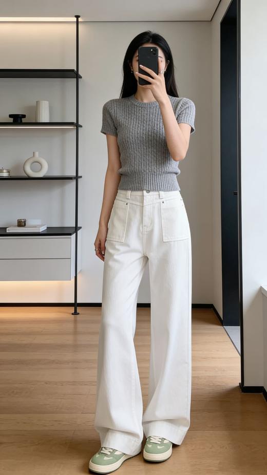 100%斜纹棉会呼吸的面料直筒牛仔裤 商品图1