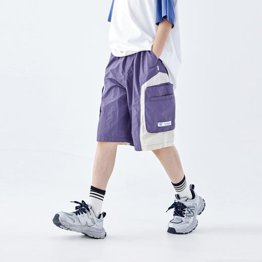 蓝汽水2026夏季新品男童运动户外训练青少年轻薄机能撞色口袋短裤 商品图2