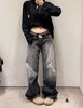 F032091泼墨涂鸦男女同款复古水洗做旧直筒微喇牛仔裤 商品缩略图9