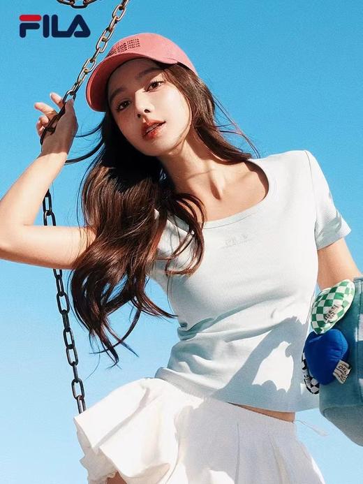 F0320141短袖T恤2025夏季新款U领撞色修身短款上衣女 商品图9