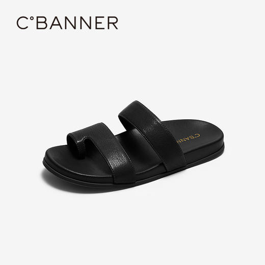 【上新】千百度夹趾一字拖女2026夏季新款真皮平底外穿休闲拖鞋A26390223 商品图1