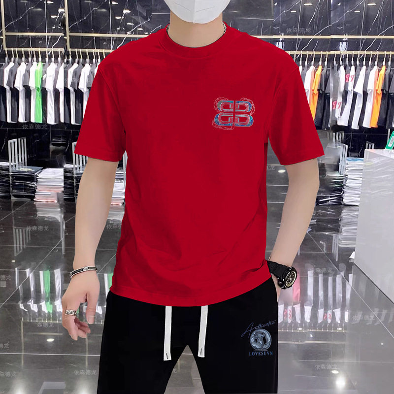 百搭欧货夏季男士短袖t恤帅气嵌花烫钻百搭体恤宽松时尚潮男上衣   JYYP-G3#阔版