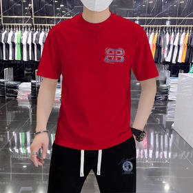 百搭欧货夏季男士短袖t恤帅气嵌花烫钻百搭体恤宽松时尚潮男上衣   JYYP-G3#阔版