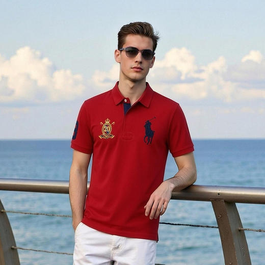 夏季简约休闲英伦风男士刺绣图案大马标翻领短袖polo衫   XLM-CM8687197 商品图4