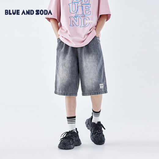 蓝汽水2026夏新款男童休闲裤青少年美式复古水洗街头潮酷牛仔短裤 商品图0
