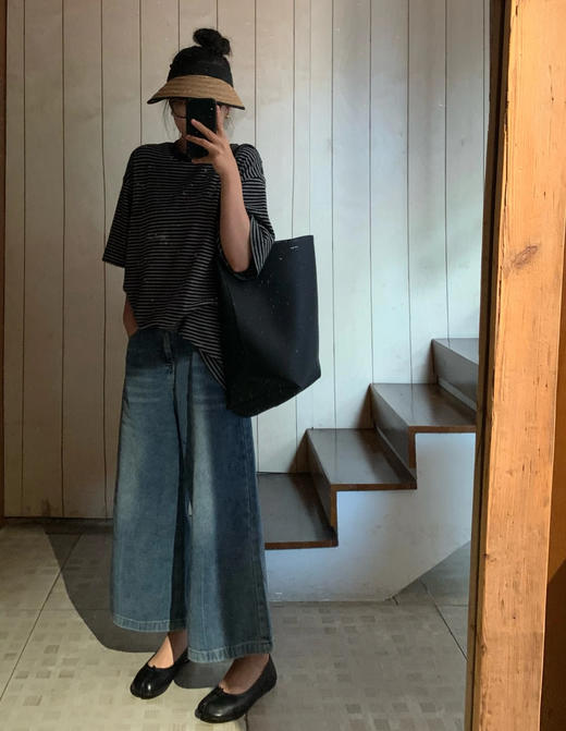 老米优品🎈3-5天！230g人棉面料！《纸片人 oversize 复古条纹宽松五分袖tee》人棉面料超舒服！软糯松弛巨显瘦~T260320A 商品图10