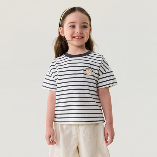 马克珍妮软萌猫咪女童凉感条纹T 2026年夏装新款560836 商品图1