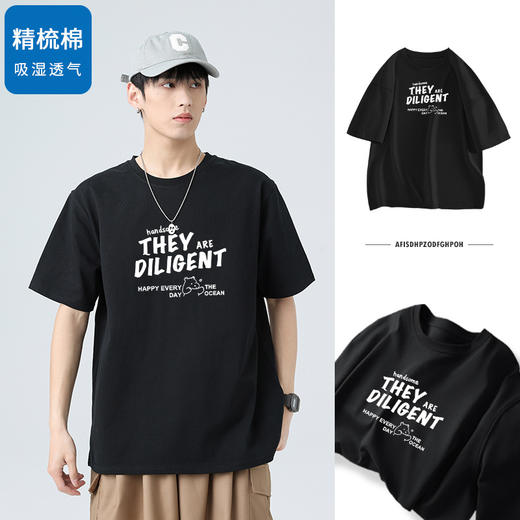 【宽松显瘦❗️纯棉印花T恤】精梳棉面料柔软亲肤，落肩剪裁不挑身材，多色可选❗️吸湿透气不闷汗，夏季宽松五分袖潮流简约印花上衣情侣L 商品图0