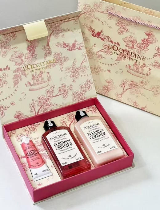 秀智赵露思同款！国柜欧舒丹青提恋樱三件套 沐浴露250ml +身体乳250ml+护手霜30ml 礼盒装 商品图6