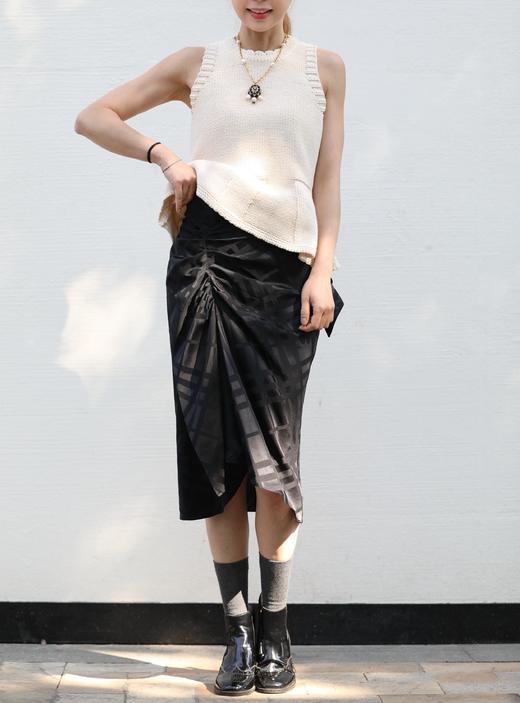 TYNVIE 荷叶边裙摆裹身裙 - 黑色格纹 商品图8