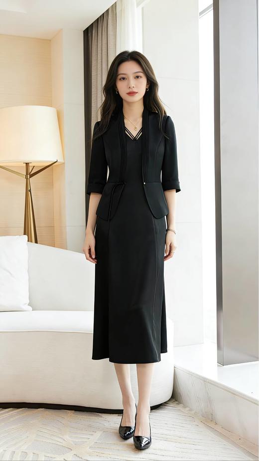 SC1A10_皓色/漆黑色_上衣外套_春季_V领压褶系带收腰七分袖短款西装_高级女装_BERNIEELEN 伯妮斯茵 商品图1