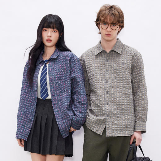 gxgjeans男装  肌理感彩色休闲撞色时尚长袖衬衫宽松外套26春 商品图1