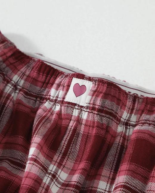 F032090情人节限定格纹字母翻边织带休闲格子长裤 商品图6