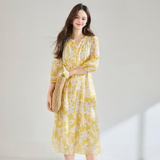 「高货sh」全新升级【铂金会员293/天猫399/差价106】(94059)洛诗琳法式印花连衣裙女2026春夏气质碎花收腰茶歇A字裙 商品图0