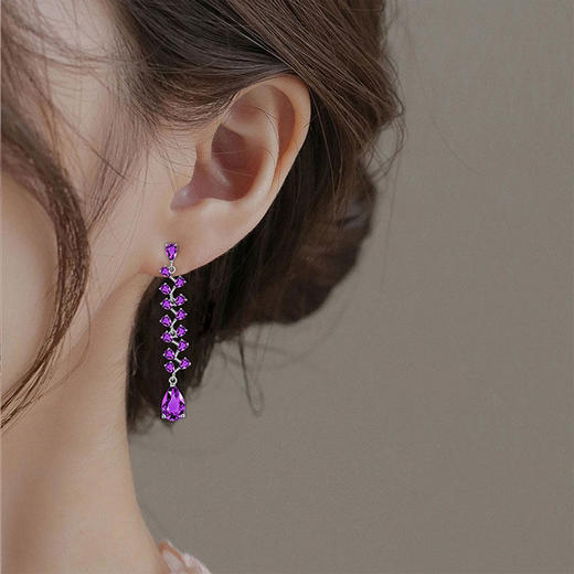 【天然紫水晶耳钉】S925银时尚群镶饰品送女生生日节日礼物JE25021-水晶CC 商品图3