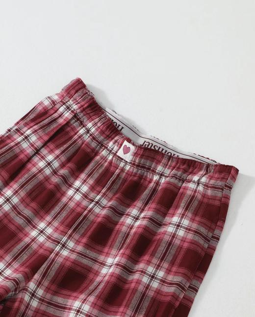 F032090情人节限定格纹字母翻边织带休闲格子长裤 商品图3