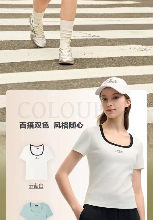 F0320141短袖T恤2025夏季新款U领撞色修身短款上衣女 商品图7