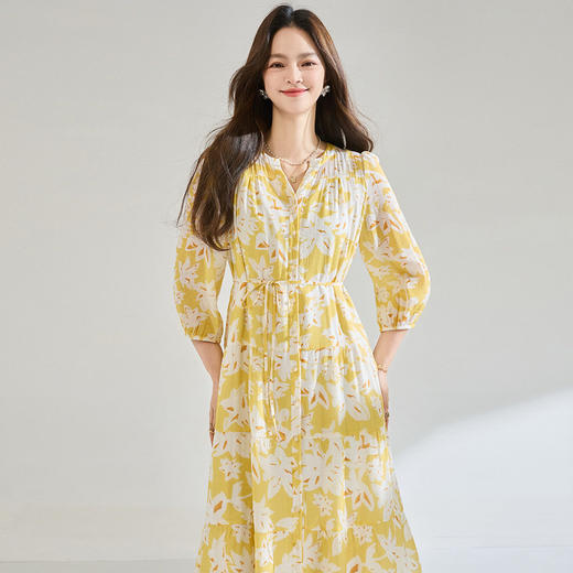 「高货sh」全新升级【铂金会员293/天猫399/差价106】(94059)洛诗琳法式印花连衣裙女2026春夏气质碎花收腰茶歇A字裙 商品图3