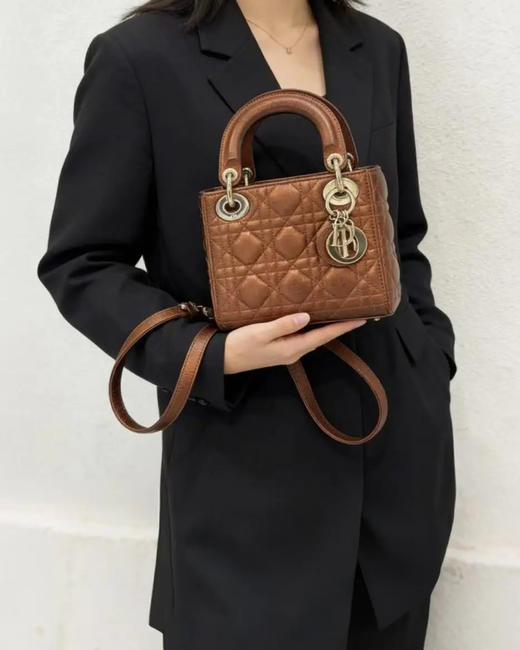 Dior 三格 南瓜色 金扣 油蜡牛皮 戴妃包 商品图2