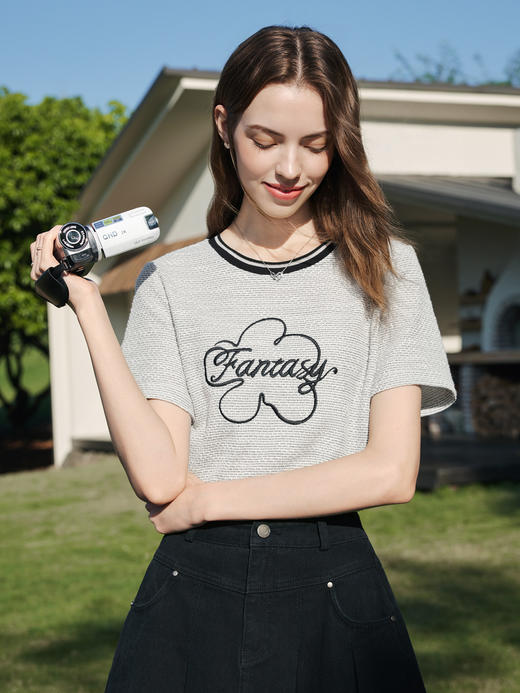 【百图lulu定制】【桃花T】 法式减龄  圈圈棉   字母刺绣T恤 商品图11