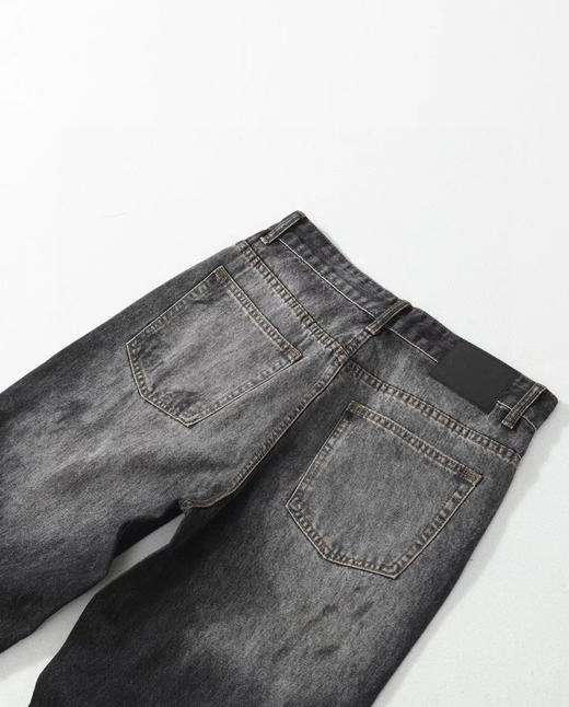 F032091泼墨涂鸦男女同款复古水洗做旧直筒微喇牛仔裤 商品图3