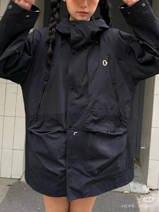 F032035女孩美式运动宽松多口袋连帽中长款梭织格子带帽防风防水冲锋衣 商品图11